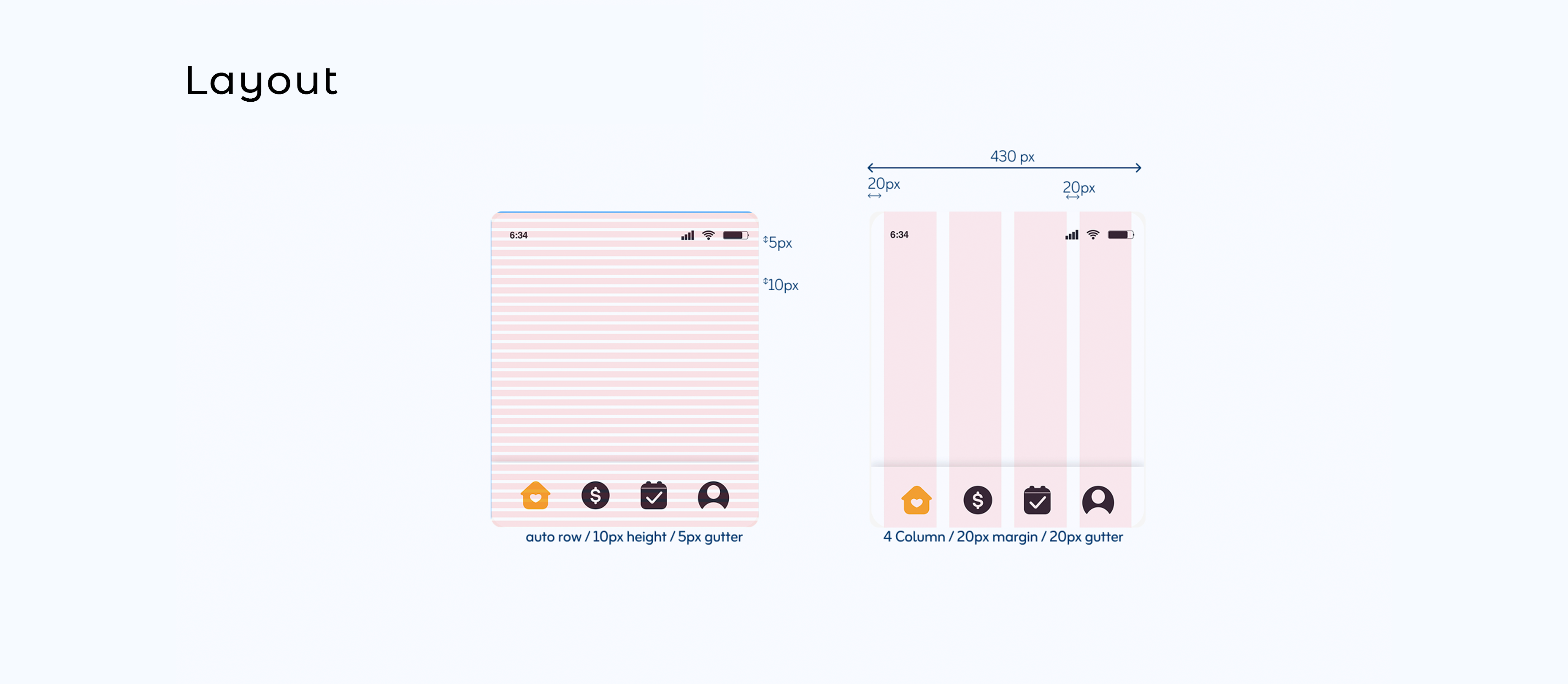 App grid system showing layout structure and spacing guidelines